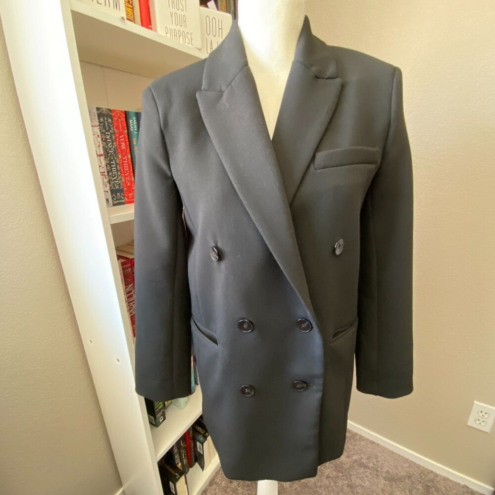 Zara Tailored Double Breasted Black Work Career Business Pocket Blazer Size XS